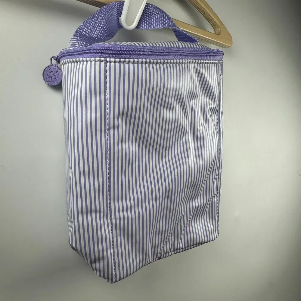 VTG Purple White Striped Small Baby Diaper Bag Zipper Pouch Bottle Holder Y2K